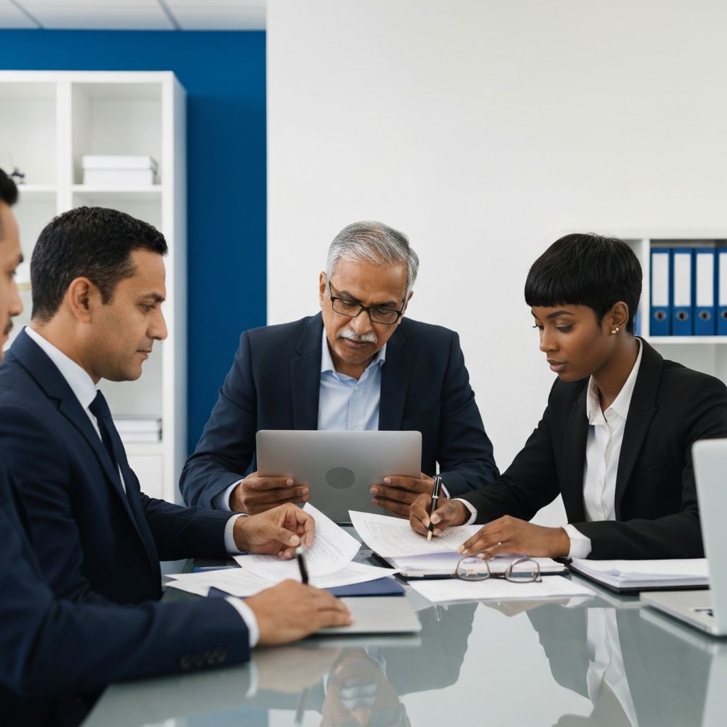 Legal team collaborating on document review